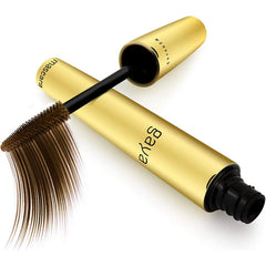 Gaya Cosmetics vegan brown mascara tube close-up showing rich color