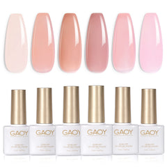 GAOY Jelly Nude Pink Gel Nail Polish Set packaging for at-home use.