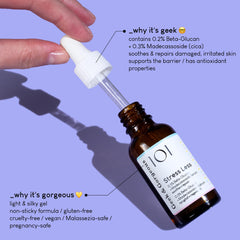 Geek & Gorgeous Stress Less bottle cap close-up highlights minimalist, fragrance-free formula.
