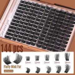 Geeneiya 10-18mm lash extension clusters demonstrated for versatile wispy styles at home.