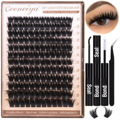 Geeneiya 200D lash clusters kit packaging promotes easy at-home use.