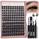 Geeneiya 200D thick lash clusters kit packaging shows premium beginner-friendly kit for at-home lash extensions.