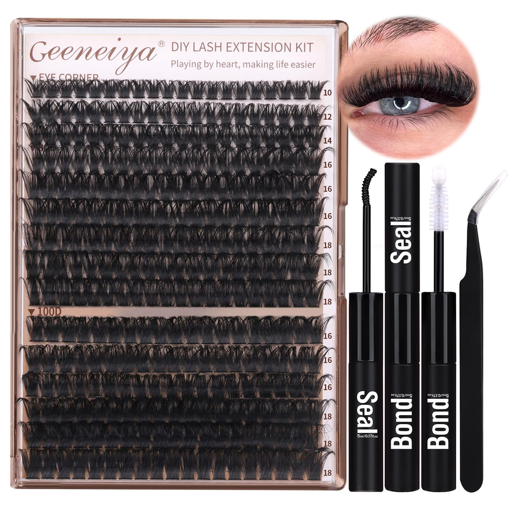 Geeneiya Volume Lash Clusters Kit box showing a complete at-home lash extension kit