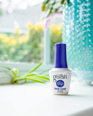 Gelish Dip Basix Activator bottle demonstrates quick set for durable results.