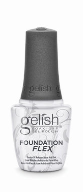 Gelish Foundation Flex bottle close-up highlighting flexible base coat for protective, second-skin feel.