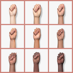Gelish Foundation Flex shades display: Clear, Light Pink, Nude, Beige.