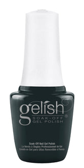 Gelish Just Hanging Around bottle showing deep evergreen color with long-lasting potential.