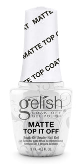Gelish Matte Top It Off bottle closeup shows matte finish