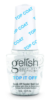 Gelish Top It Off swatch shows high-gloss finish and lasting protection.