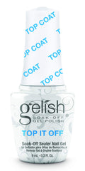 Gelish Top It Off swatch shows high-gloss finish and lasting protection.