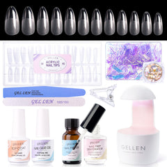 Gellen gel tips almond extension kit with 240 tips for easy at-home nail extensions.