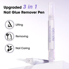 GELLEN nail glue remover pen shows acetone-free, gentle removal.
