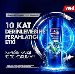 Generic Clear Men Cool Sport Menthol Shampoo shows cooling menthol effect for refreshing scalp.