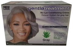 Gentle Treatment Relaxer grey no-lye kit bottle for smoother, conditioned hair.