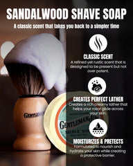 Gentleman Jon Deluxe sandalwood soap nourishes and moisturizes skin during shave.