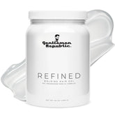 Gentlemen Republic Refined Gel bottle closeup showing strong hold and USA-made quality.