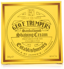 Geo F. Trumper sandalwood soft shaving cream jar—rich lather for a smooth shave.