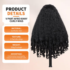Geogroket Afro Curly V Part Wig hairline detail for confident parting.