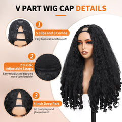 Geogroket Afro Curly V Part Wig styling options for heat styling up to 320°F.