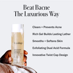 Geologie Acne Control Body Wash back view illustrating pores being unclogged and oil balanced.