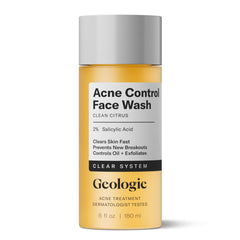 Geologie Acne Control Face Wash bottle top view with easy daily cleansing pump.