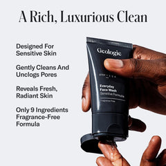 Geologie fragrance-free application view highlighting unscented formula for sensitive skin.