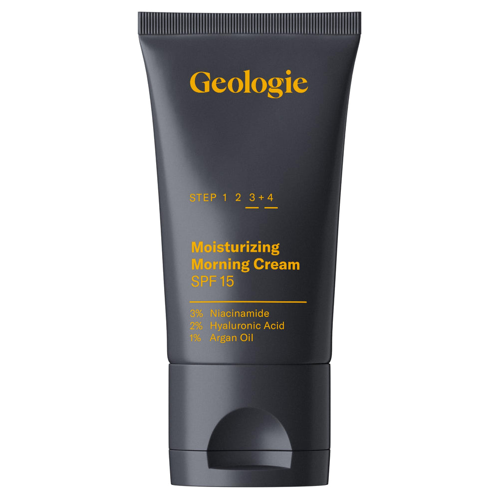 Geologie Moisturizing Face Cream SPF 15 bottle demonstrates daily hydration and protection.