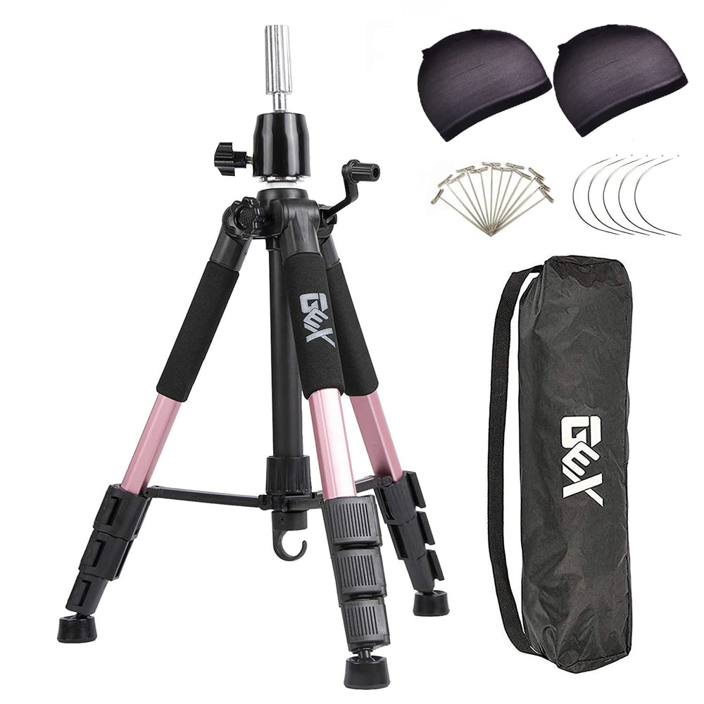 GEXWORLDWIDE GEX-55in mannequin tripod rose gold assembled for stable cosmetology practice.