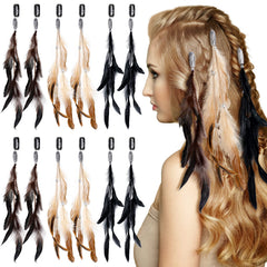 Geyoga clip-in hair feathers brown with a comb clip for boho festival styling.