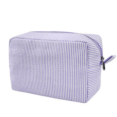 GFU cosmetic bag seersucker purple front view showing a stylish travel-ready organizer