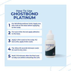 GhostBond Platinum bottle applied for invisible bonding on lace wigs.