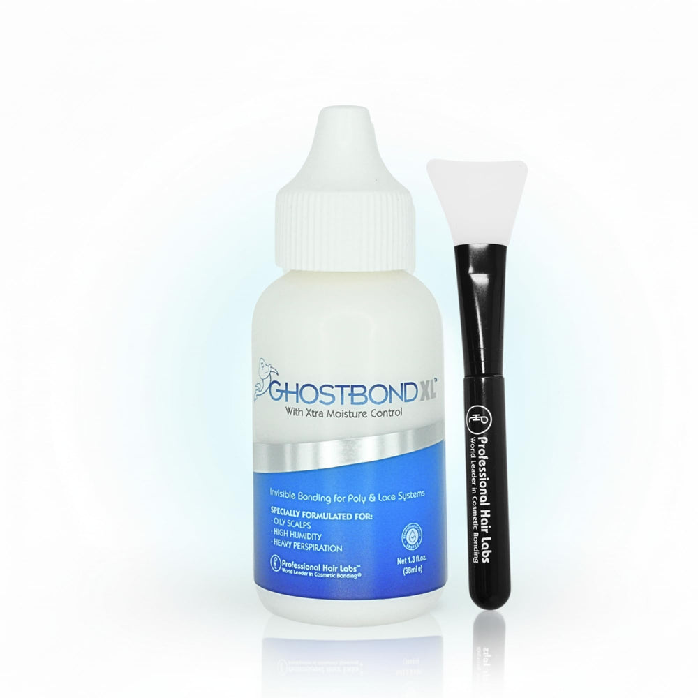 GhostBond XL adhesive bottle showing secure, invisible lace wig bond.