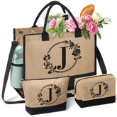 GiftHarbor initial jute tote bag with monogram for a personalized gift idea