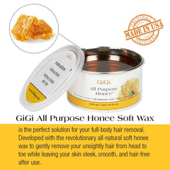 GiGi All Purpose Honee Wax with strips; clean removal with minimal residue.