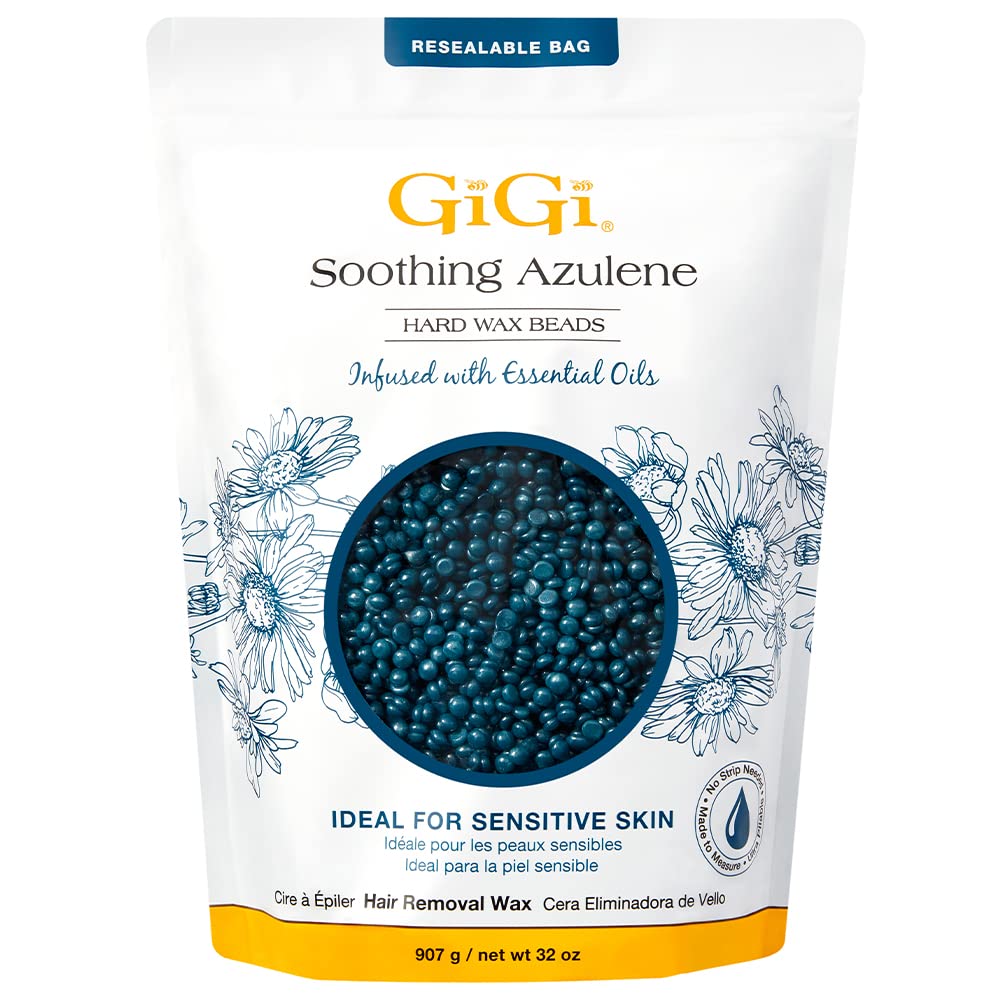 GIGI Soothing Azulene hard wax beads for full-body application delivering smooth waxing with calming care