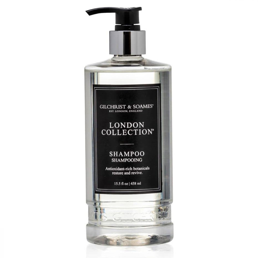Gilchrist and Soames London Collection Shampoo bottle closeup for all hair types