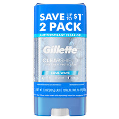 Gillette Clear Gel Cool Wave bottle displaying long-lasting freshness in use