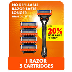 Gillette Fusion5 razor handle with ergonomic grip for comfortable daily shaving.
