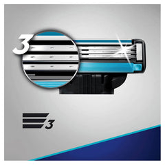 Gillette Mach-3 Blades 4-pack close-up highlighting long-lasting sharpness vs Sensor3.