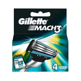 Gillette Mach-3 Blades 4-pack front view for quick, reliable daily shaving.