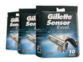 Gillette Sensor Excel 30 blades pack front for extended grooming sessions with three-pack convenience