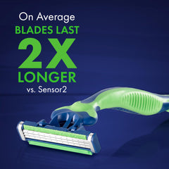 Gillette Sensor3 Sensitive close-up of three chromium-coated blades for smoothness
