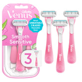 Gillette Venus front packaging showing three disposable razors for easy selection and storage