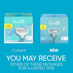 Gillette Venus Smooth blade close-up shows three blades for a quick shave.