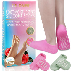 Giloner foot moisturizing socks pack front shows two-color design for spa-worthy care