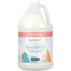 Ginger Lily Farms Botanicals moisturizing shampoo bottle showing apple-pear scent for silky, hydrated hair.
