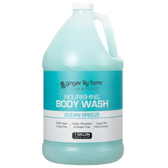 Ginger Lily Farms Club and Fitness body wash bottle front shows ocean breeze scent for a post-workout routine.