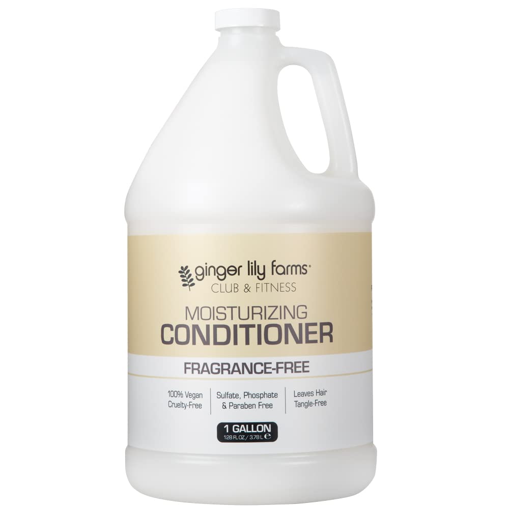 Ginger Lily Farms conditioner bottle showing fragrance-free hydration for all hair types