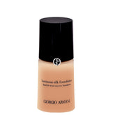 Giorgio Armani Luminous Silk Foundation No. 5.5 bottle closeup shows satin glow for natural radiance.
