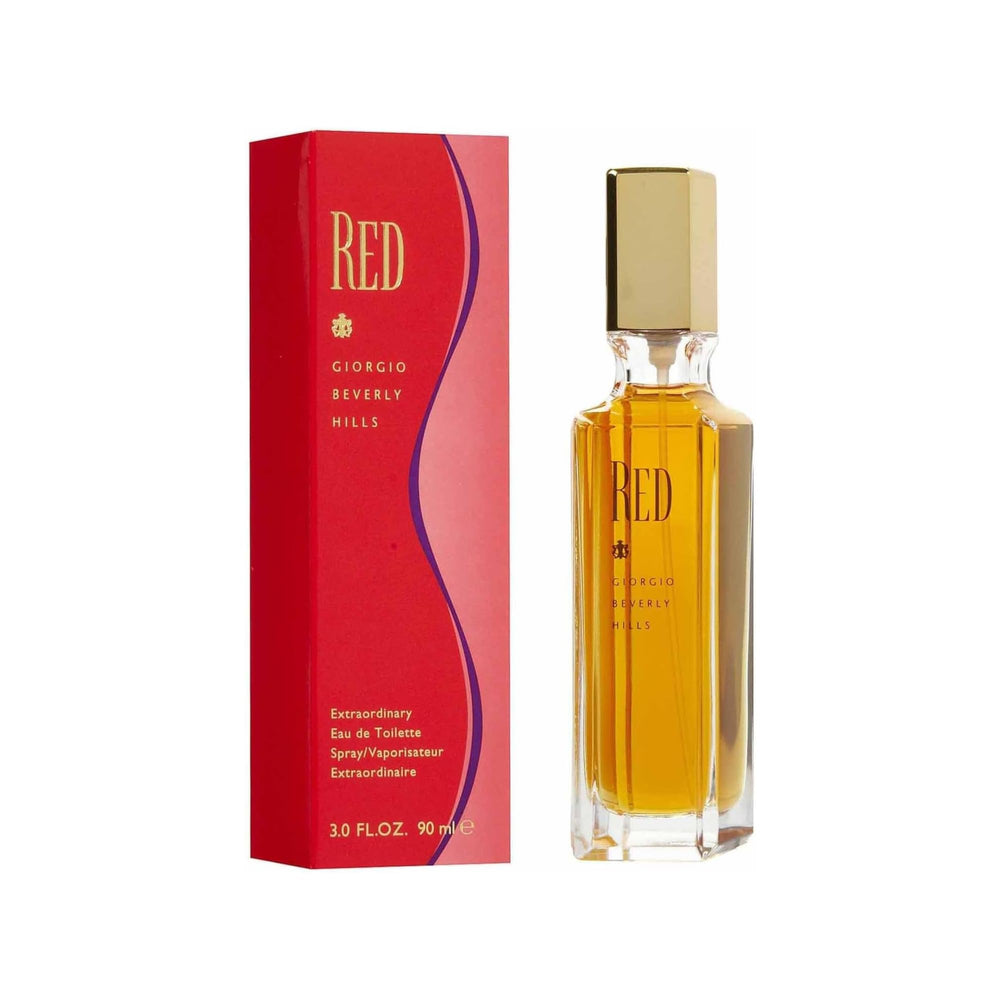 Giorgio Beverly Hills Red perfume bottle shows a sleek glass design for everyday elegance.